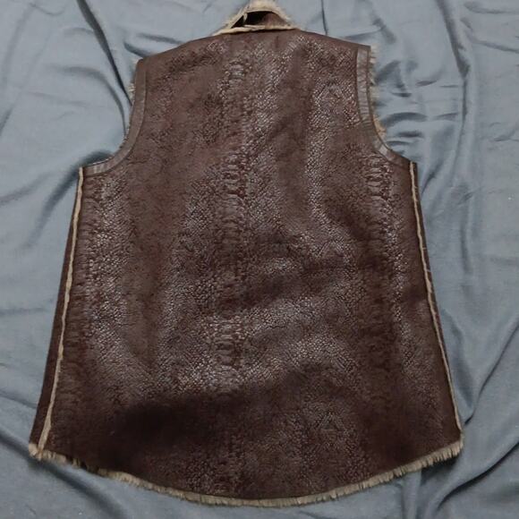 Vintage Havana Vest Womens Medium Vegan Leather Fur Lined Brown Boho‎ Retro - Picture 9 of 10